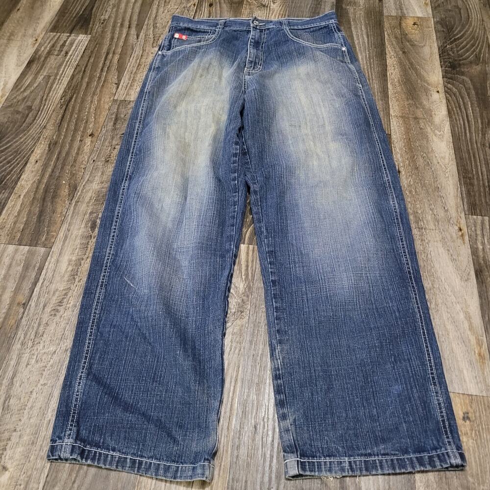 Vintage Southpole Y2K Baggy Red Tab Jeans Mens Size 34X31 Blue Denim